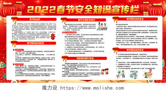 红色大气简约2022春节安全知识宣传栏春节宣传栏